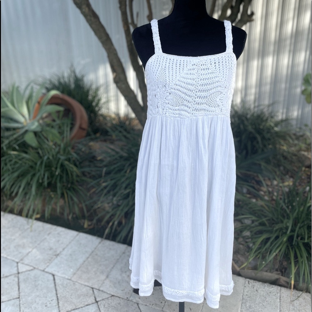 Heart Moon Star White 100% Cotton Crochet Dress
